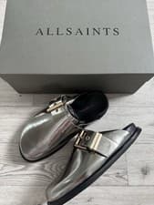 Image of All Saints Venus Shearling Slip On Metallic Mules Size UK4 EU37, RRP £199