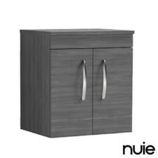 Image of Nuie Athena Anthracite Woodgrain 500mm Wall Hung 2 Door Vanity Unit & Worktop