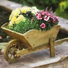 Image of Wooden Wheelbarrow Planter Outdoor Garden Plant Pot Flower Holder with Liner
