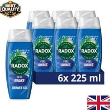 Image of Radox Feel Awake 2-in-1 Shower Gel & Shampoo 6x225ml Mineral Therapy Body Wash