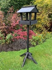 Image of Wooden Bird Table Slate Roof Garden platform Feeding Charcoal Black READY MADE