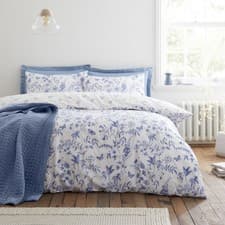 Image of Bianca Thea Floral Reversible 100% Cotton 200TC Duvet Cover Bedding Set Blue