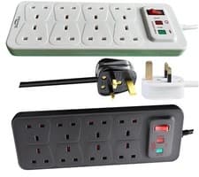 Image of 8 Way Gang Surge Protected Extension Lead Switch 13A BS1363 UK Plug 1M 2M 5M