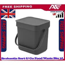 Image of Brabantia Sort & Go Food Waste Bin 3L, Small Countertop Kitchen Compost Caddy