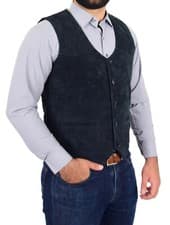 Image of Genuine Suede Waistcoat Navy For Mens Classic Traditional Style Soft Vest Gilet