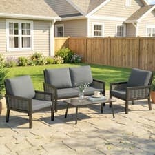 Image of 4 Seater Rattan Garden Furniture Set, Garden Sofa Set with Cushions Refurbished