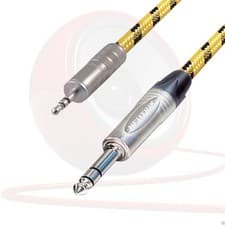 Image of Stereo Mini jack to Stereo 1/4" Jack Lead. Vintage Tweed Cable Neutrik Headphone