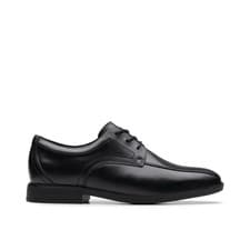 Image of Clarks Boys,Girls,Kids Unisex Jonwin Loop Youth Black Leather Lace Up,School