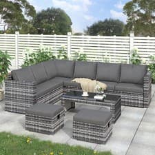 Image of Rattan Garden Furniture Set 8 Seater Outdoor Patio Corner Sofa Table Lounge Set