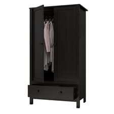 Image of Black 2 Door Wardrobe with 1 Drawer Storage Clothes Cupboard with Hanging Rod