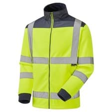 Image of Hi Vis Fleece Jacket Warm Safety Coat 2 Tone Orange Yellow Zip 2 Side Pockets