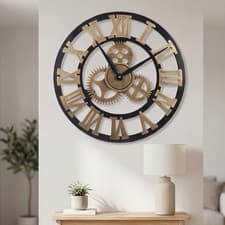 Image of Large Indoor Wall Clocks Big Roman Numerals Giant Open Face Wooden Gold Silver