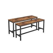 Image of Set of 2 Industrial Dining Benches Metal Frame 108x32.5x50cm