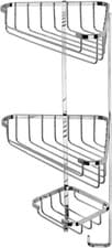 Image of Croydex Three Tier Corner Basket - Chrome Bathroom Storage Solution with Hooks