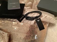 Image of Emporio Armani Unisex black Leather Stainless Steel Bracelet, Authentic.
