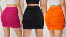 Image of UK WOMENS PLAIN BODYCON STRETCH PARTY SEXY SHORT MINI RUCHED PENCIL LADIES SKIRT