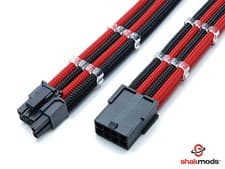 Image of 6+2 Pin PCI-E GPU Black Red Sleeved Extension Cable 30cm Shakmods 2 Cable Combs