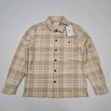 Image of Farah Mens Overshirt Beige Medium Check Long Sleeve Wool Blend Button Up