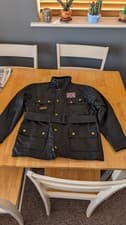 Image of Men’s Barbour International Black A7 Union Jack Lined Belted Waxed Jacket - M