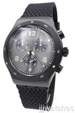 Image of New Swiss Swatch Irony DARKBARK Chrono Men Silicone Date Watch 45mm YVB406 $210