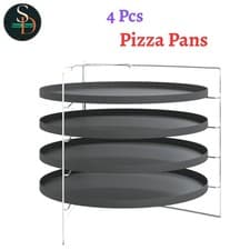 Image of 4 Pcs Pizza Pans Tray with Steel Rack Stackable Kitchen Baking Tray vidaXL