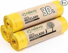 Image of Relevo 100% Recycled Bin Liners, Heavy Duty 30L, 15 count 45 units (Pack of 3)