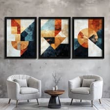Image of Modern Artwork Geometric Abstract Wall Art Print Set Of 3 Gold Blue Orange Print