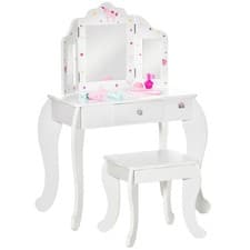 Image of HOMCOM Kids Vanity Table & Stool Girls Dressing Set Make Up Desk with Mirror
