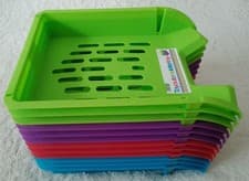 Image of 12 x Plastic Office Letter Trays Stackable Green Purple Red Blue