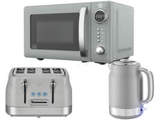 Image of Swan Retro Revive Grey Jug  Kettle 4 Slice Toaster Digital Microwave Kitchen Set