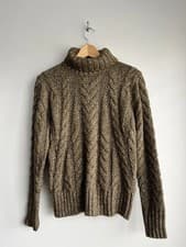 Image of Anne Weyburn Chunky Knit Khaki Green Turtleneck Jumper UK 10-12 New RRP £59.99
