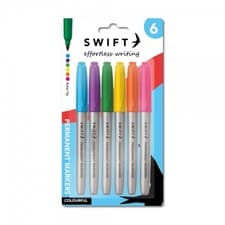 Image of Colour Permanent Markers - 6 Pack Bright Colours Round Nib Arts Crafts School