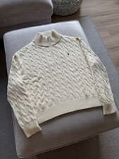 Image of Polo Ralph Lauren Cable-Knit Cotton Half-Zip Jumper L large women’s cream new 
