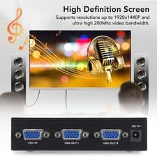 Image of VGA Splitter 2 Port 1920X1440 200MHz 1 In 2 Out VGA Video Splitter For Screen