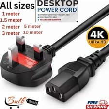 Image of Power Cord UK Plug to IEC Cable (PC Mains Kettle Lead) C13 1m/2m/3m/5m/10m Lot