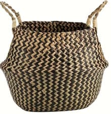Image of Seagrass Belly Basket LARGE Storage Seagrass Zig Zag Woven Basket 28cm x 32cm