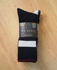Image of New Ted Baker Black & Grey 6 Pack Ribbed Assorted Mens Socks One Size RRP £25