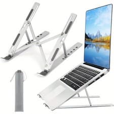 Image of ADJUSTABLE LAPTOP STAND FOLDING PORTABLE TABLET NOTEBOOK LAPTOP HOLDER - SILVER