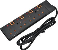 Image of Ss_Ext_Bk Black 2M 4 Way Gang Switched Surge Protected Extension Lead with LED I
