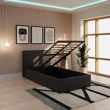 Image of 3ft End Lift Single Faux Leather Ottoman Storage Bed BLACK gas lift up Box tatty