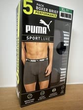Image of PUMA Boxer Short Briefs Mens Stretch 5 Pack Sport Luxe XL Extra Large Grey/Black