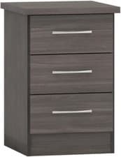 Image of Grey Wood Grain Effect 3 Drawer Bedside Chest W40cm x D40cm x H61cm NADINE