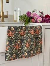 Image of William Morris Compton Cotton Floral Tea Towel UK Printed & Manufactured