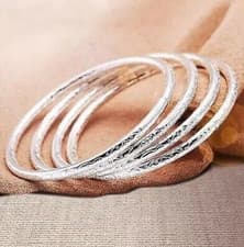 Image of 3PCS Womens 925 Sterling Silver Layered Bohemian Ladies Solid Bangle Bracelets