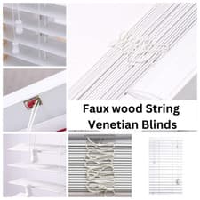 Image of FAUX WOOD VENETIAN BLINDS 50MM WHITE WOOD WOODEN WINDOW BLIND EASY FIT TRIMABLE