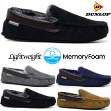 Image of DUNLOP MENS SLIPPERS WINTER WARM FUR COSY MEMORY FOAM INDOOR SLIP ON SHOES SIZE