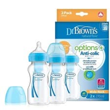 Image of Dr. Brown's Options+ Anti-Colic Baby Bottles, 270ml, 2 Pack, Blue, BPA-Free
