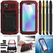 Image of Gorilla Glass Metal Silicone Hybrid Shockproof Case Cover + Kickstand For iPhone