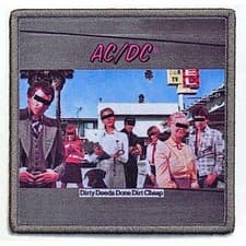 Image of AC/DC Standard Iron-On Patch 3.5" x 3.5" Dirty Deeds Done Dirt Cheap (Album Cove