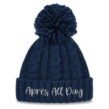 Image of Apres All Day Cable Knit Beanie Melange Skiing Gifting Her Embroidery Trip Wi...